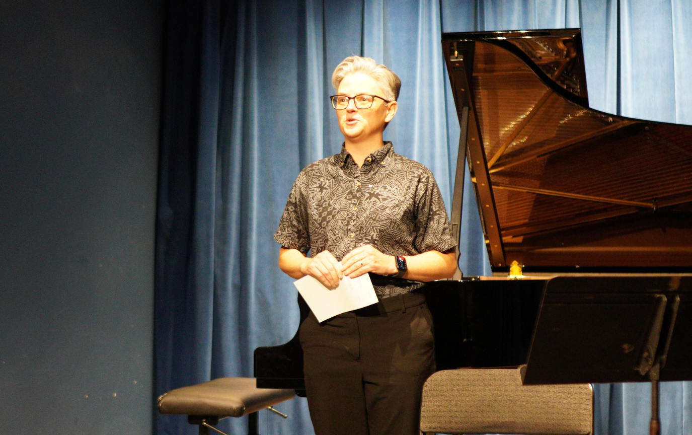 Executive Director Rachel Black emcees the Summer Sharing Hour at Bloomingdale School of Music